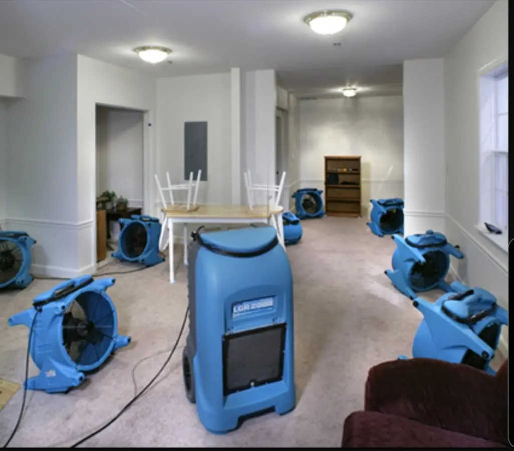 Air movers and dehumidifier setup for Water Damage Restoration in Mount Carmel